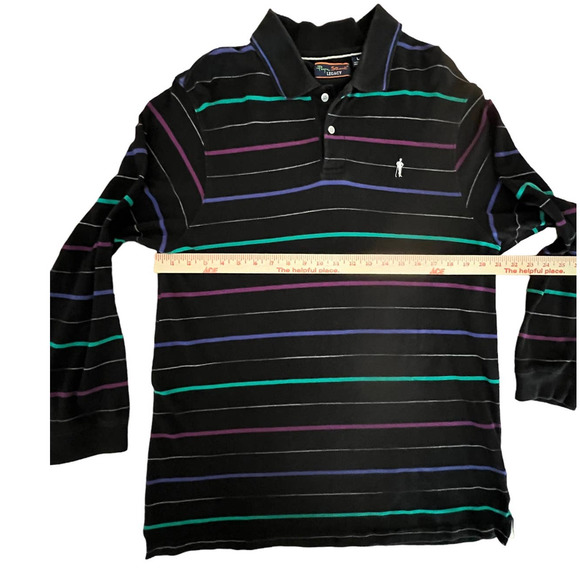 Payne Stewart Legacy Black & Multicolor Stripes Long Sleeve Polo Golf Shirt L - Picture 3 of 5